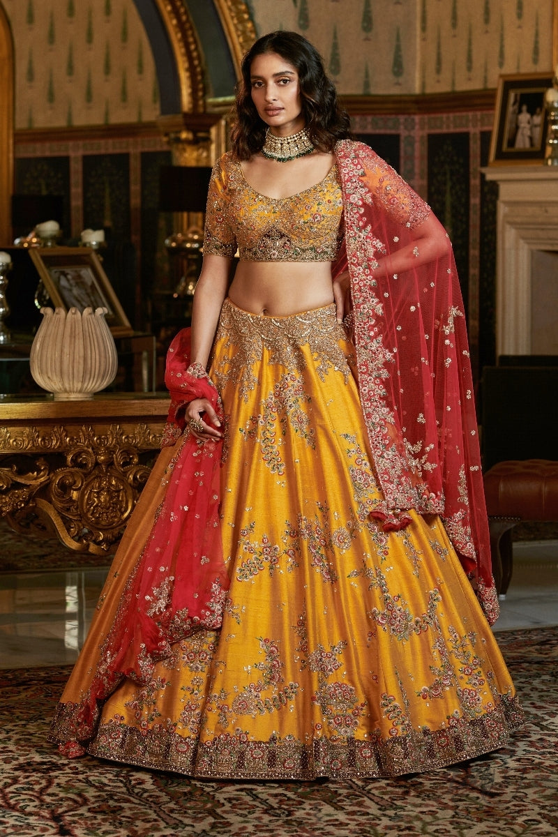 "Nyraa" Raw Silk Bridal Lehenga Set