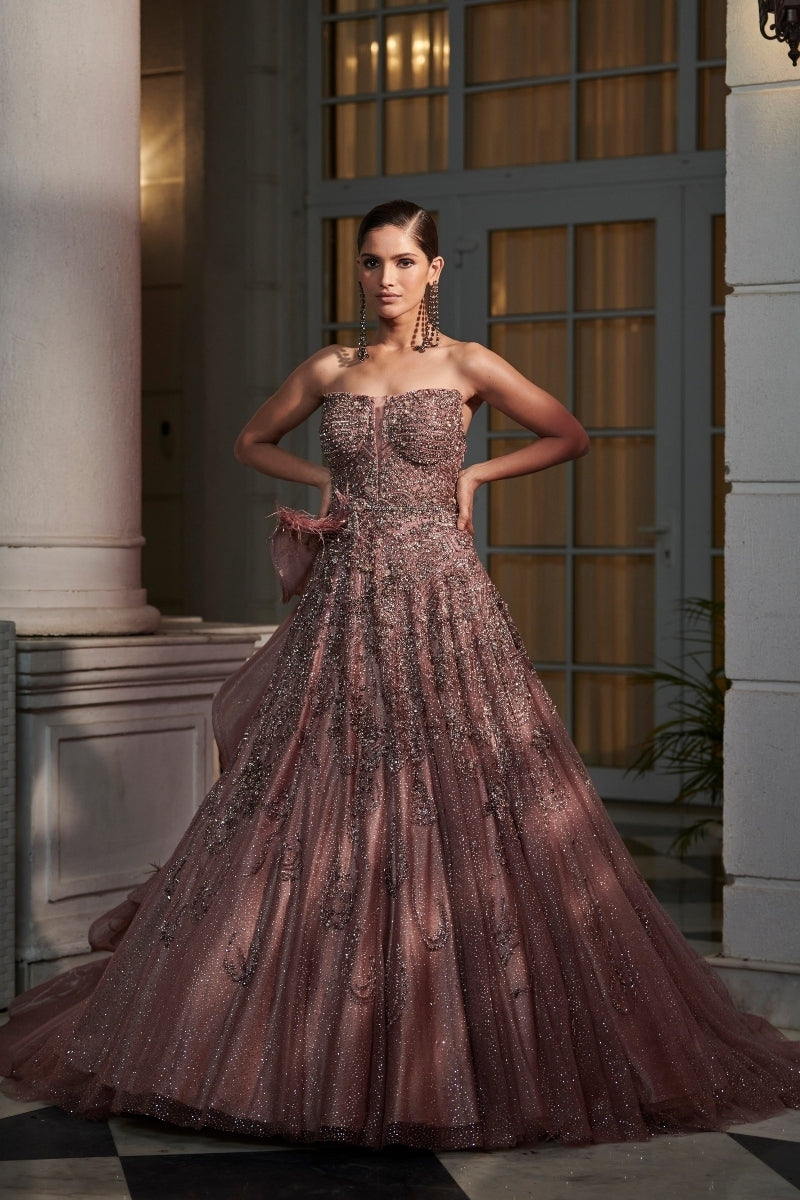 Wild Cherry Claret Shimmer Tulle Ombre Bridal Gown