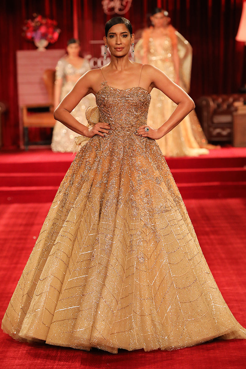 shimmer gold dress Dolly J Gold “ Helena “ Shimmer Tulle Ball Gown M / Gold