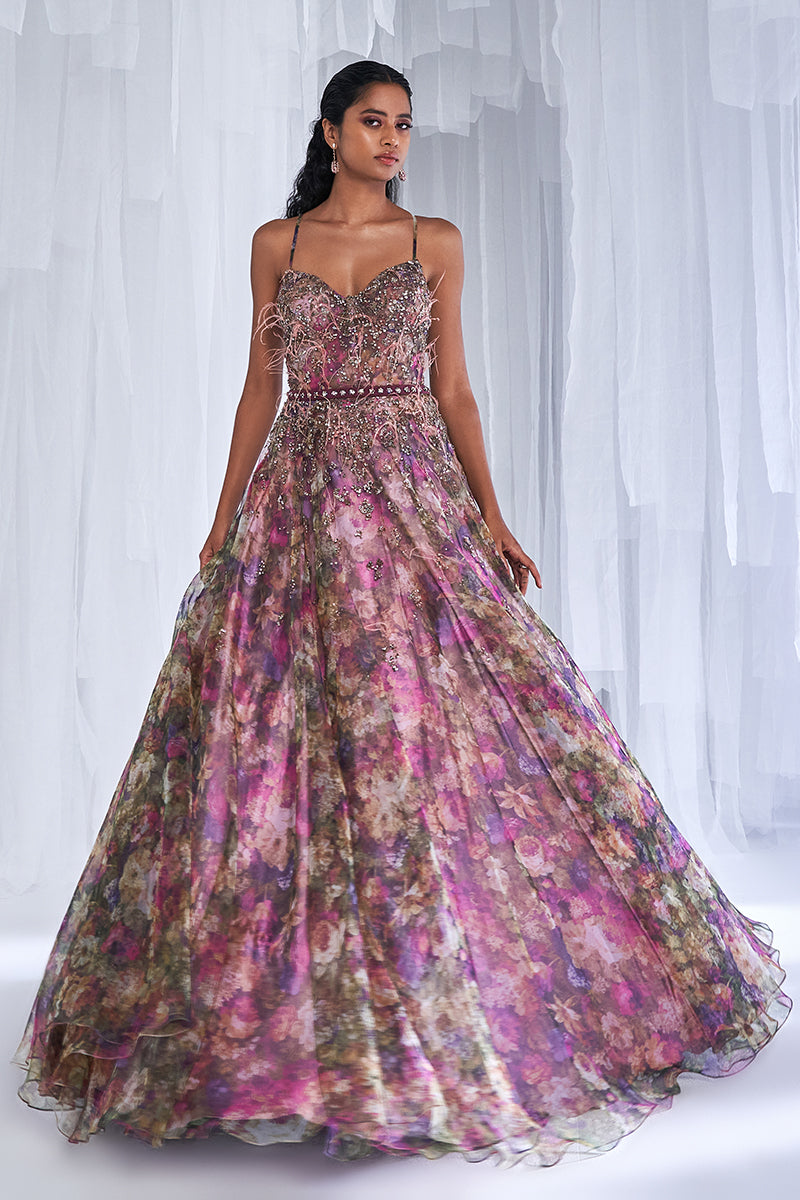 open lace back dress Spaghetti Straps Pink Tulle Floral Long Prom Dresses, Spaghetti Straps –  morievent