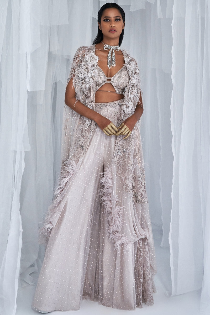 "Eliza" Sharara Set With Cape And Blouse