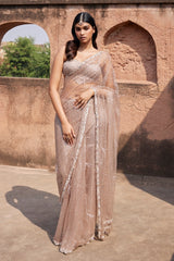 "Arete" Dusty Ivory Shimmer Tulle Bridal Sari