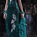 "Cleo" Green Sequin Sheeted Body Con Gown