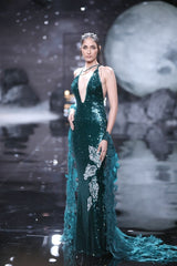 "Cleo" Green Sequin Sheeted Body Con Gown