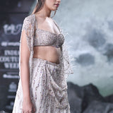 "Cynthia" Chiffon Crystal Encrusted Draped Sari  Set