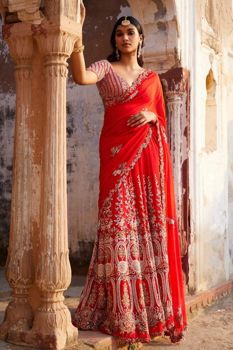 "Ida" Red Kalidar Bridal Sari