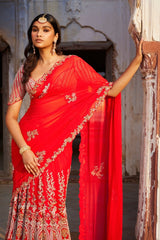 "Ida" Red Kalidar Bridal Sari