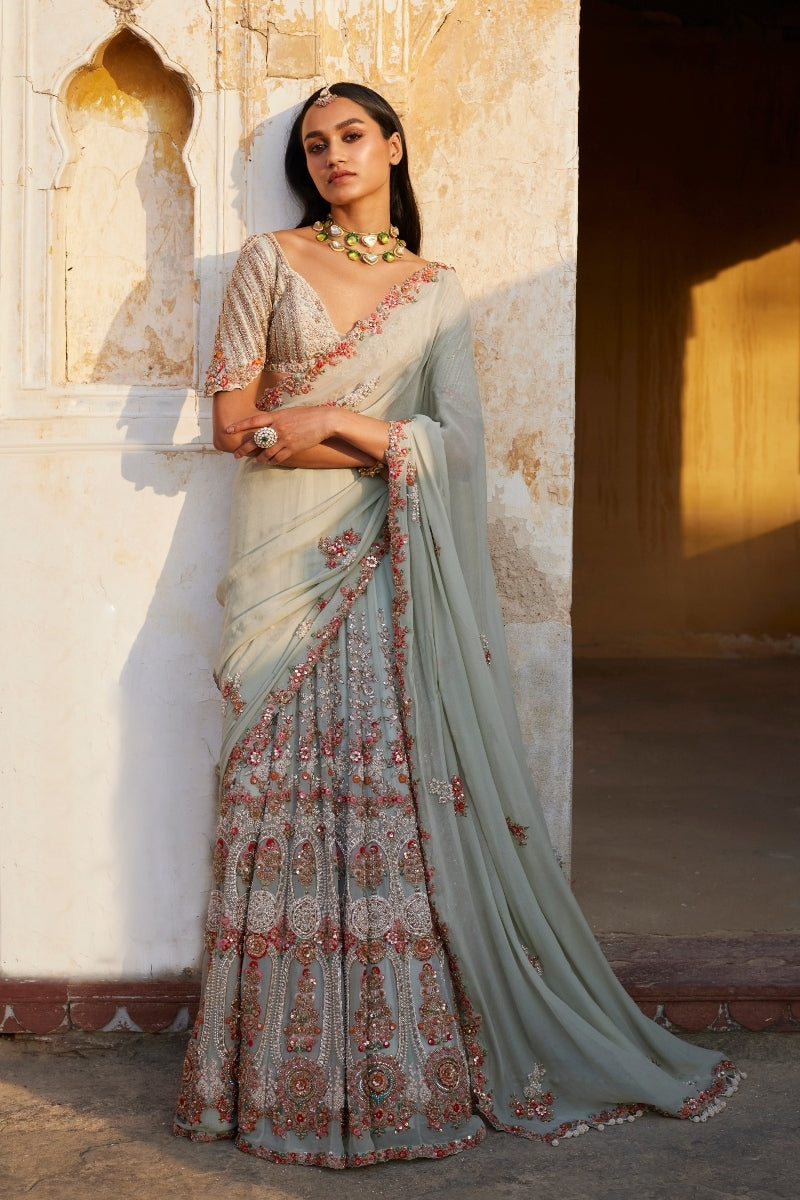 "Ida" Dusty Mint Kalidar Bridal Sari