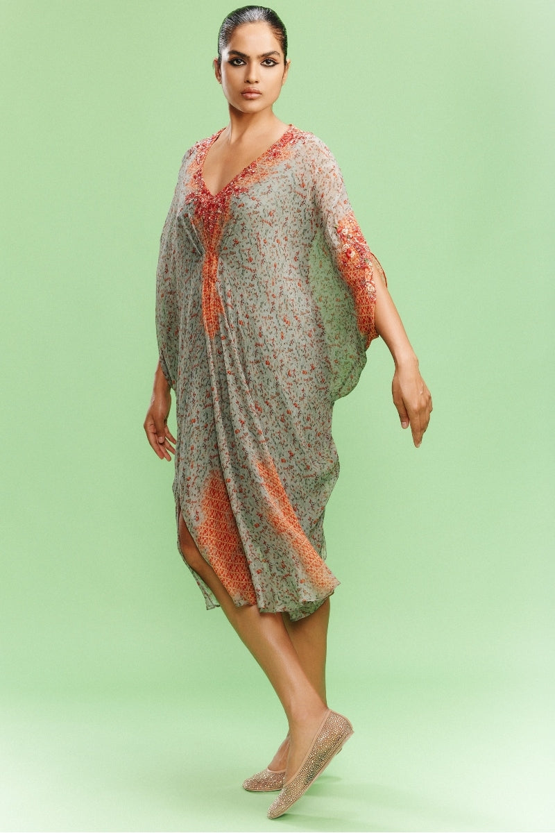 "Oeshi" Chiffon Ditsy Print Kaftan