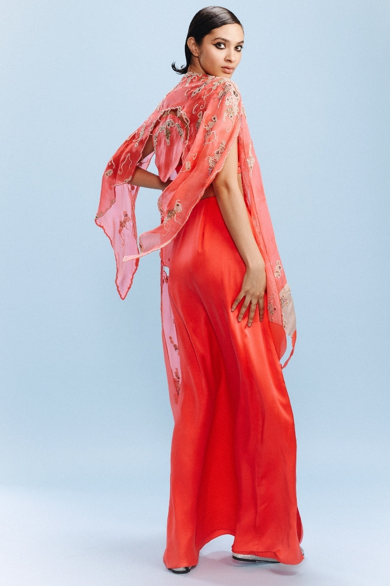 "Addelyn" Chiffon Cape with Satin Bustier And Skirt