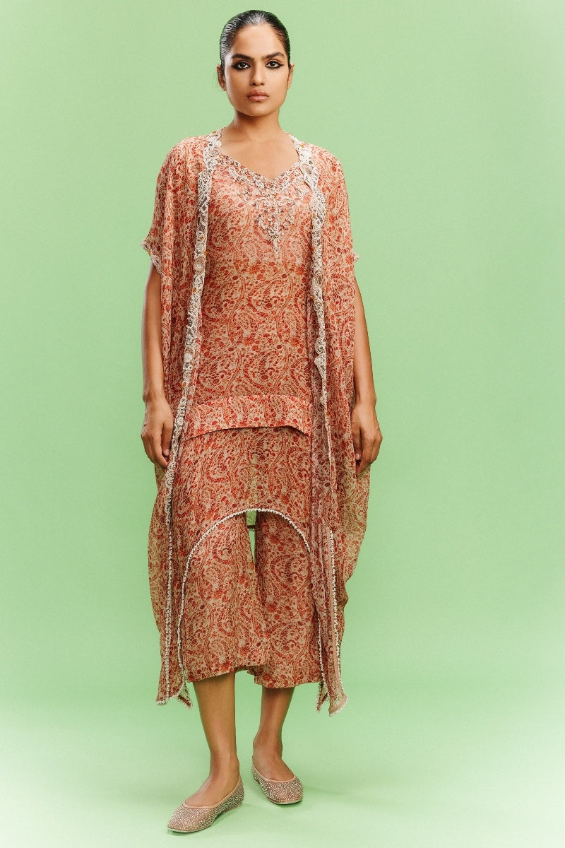 "Arlette" Chiffon Kurta-Pants with a cape