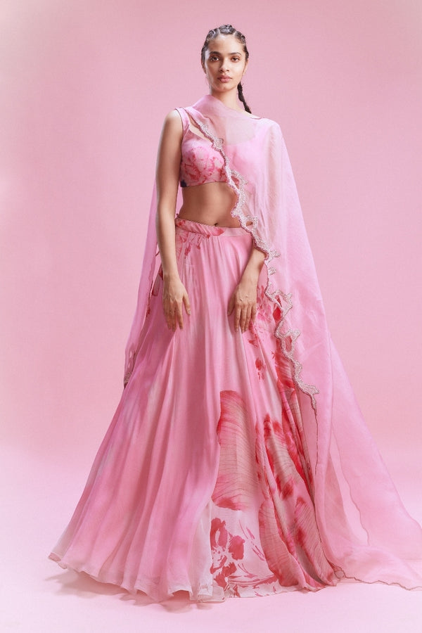 "Sanvi" Chiffon Floral Lehenga with Organza Dupatta