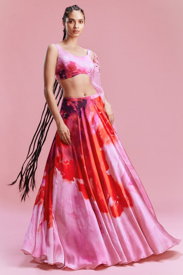 "Sahana" Satin Water colored Lehenga with Organza Dupatta