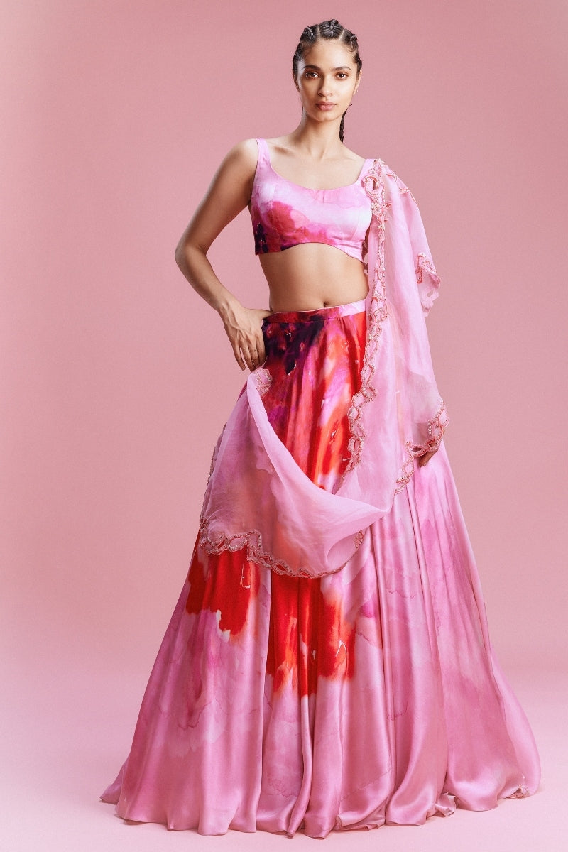 "Sahana" Satin Water colored Lehenga with Organza Dupatta