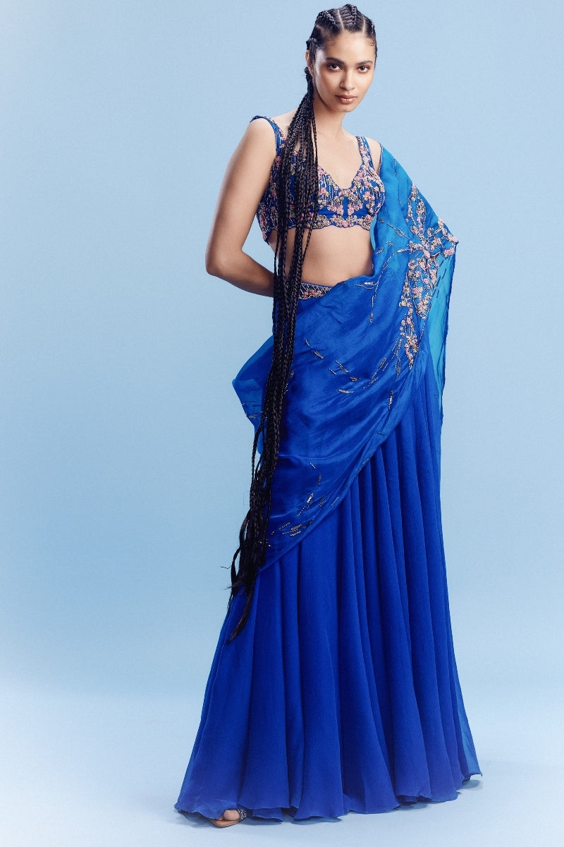 "Kai" Chiffon Panelled Lehenga-Blouse with an Organza Dupatta