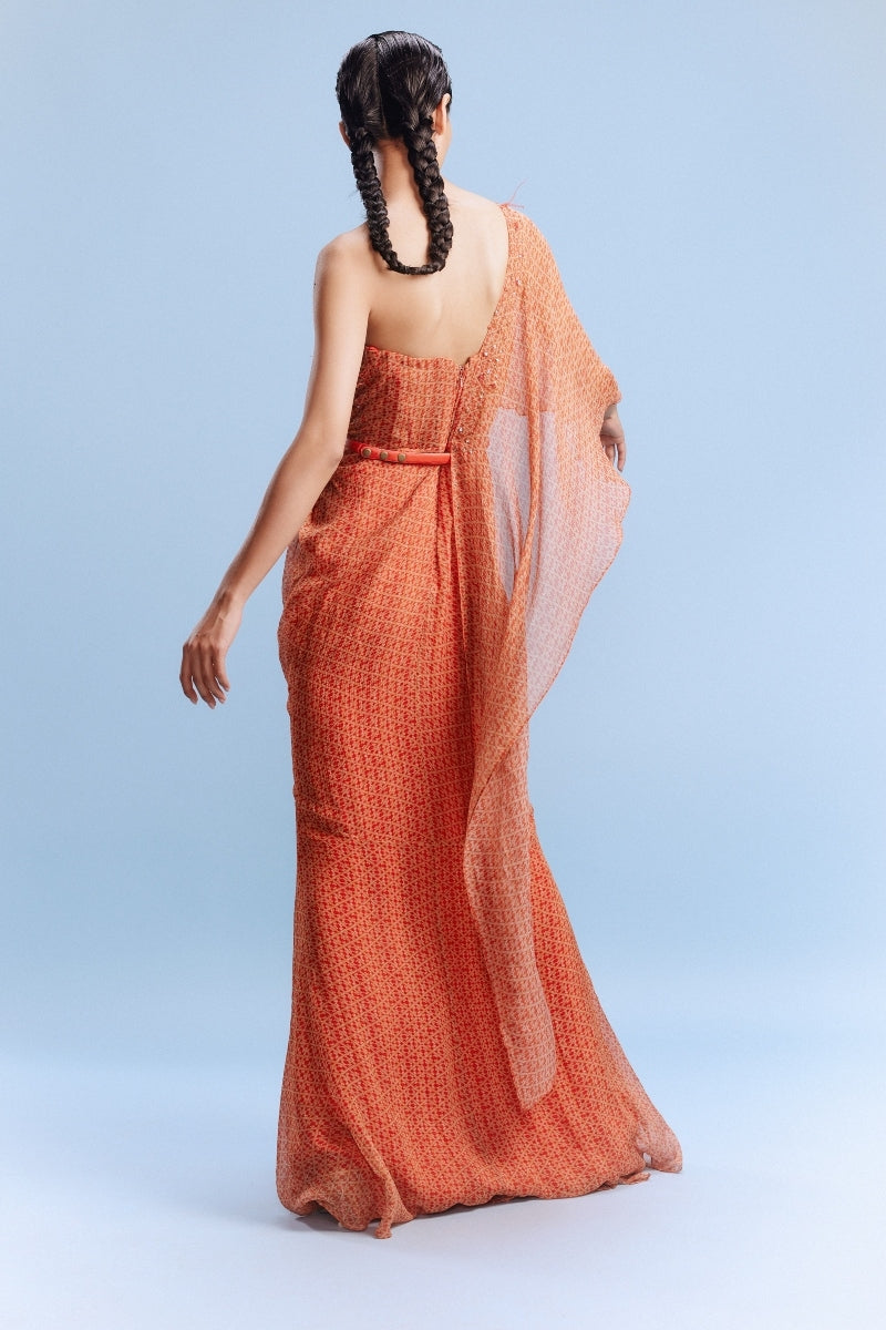 "Keeva" Chiffon Printed Draped Gown