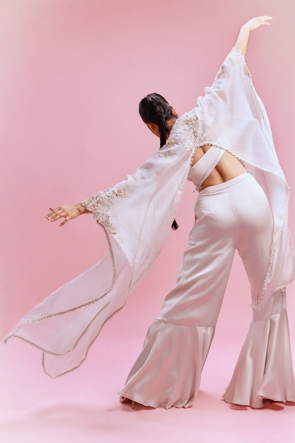 "Naz" Satin Pants-Bustier with an Organza Cape