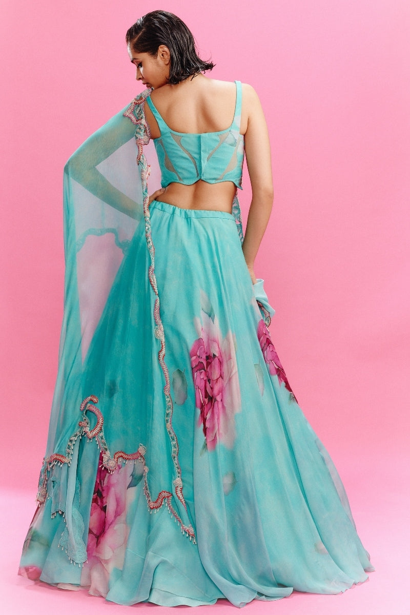 "Zaira" Chiffon Floral Lehenga with a Blouse and Dupatta