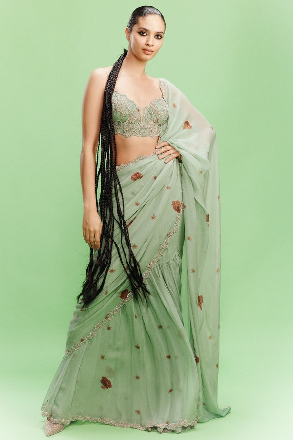 "Lulu" Chiffon Floral Saree with a Blouse