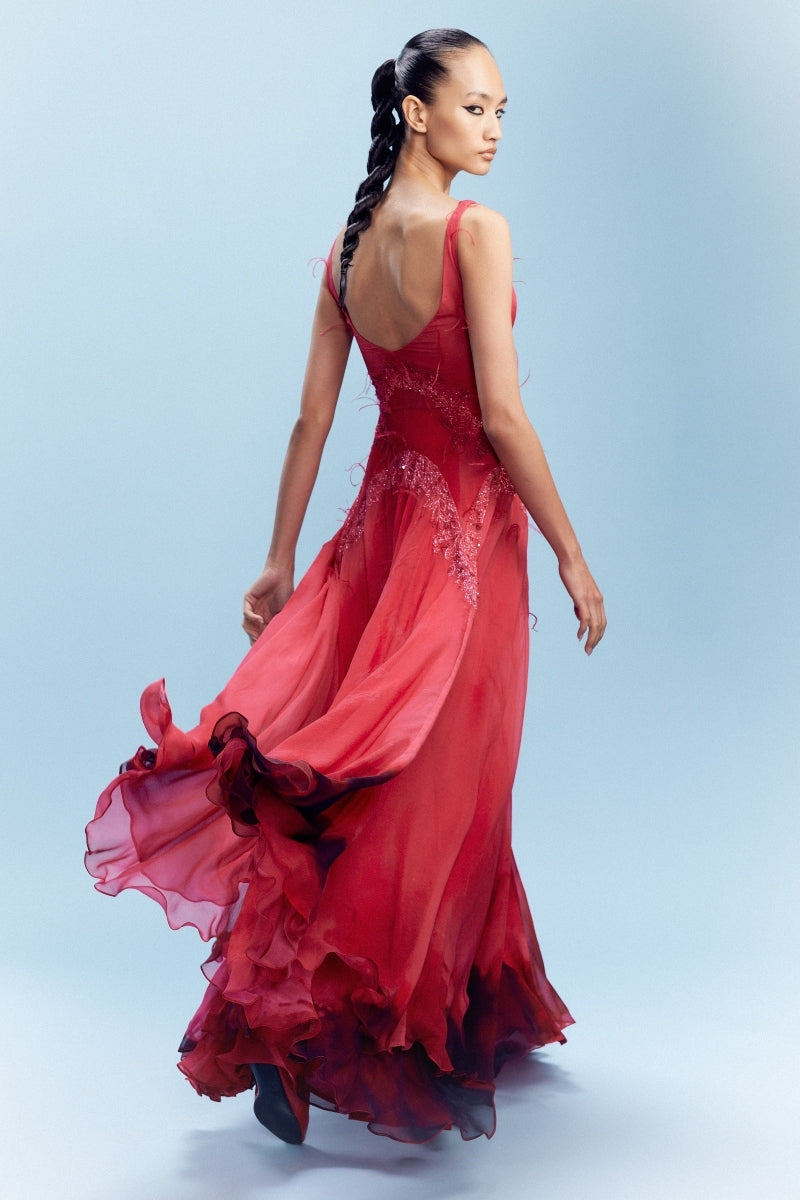 "Venya" Chiffon Watercolored Voluminous Gown