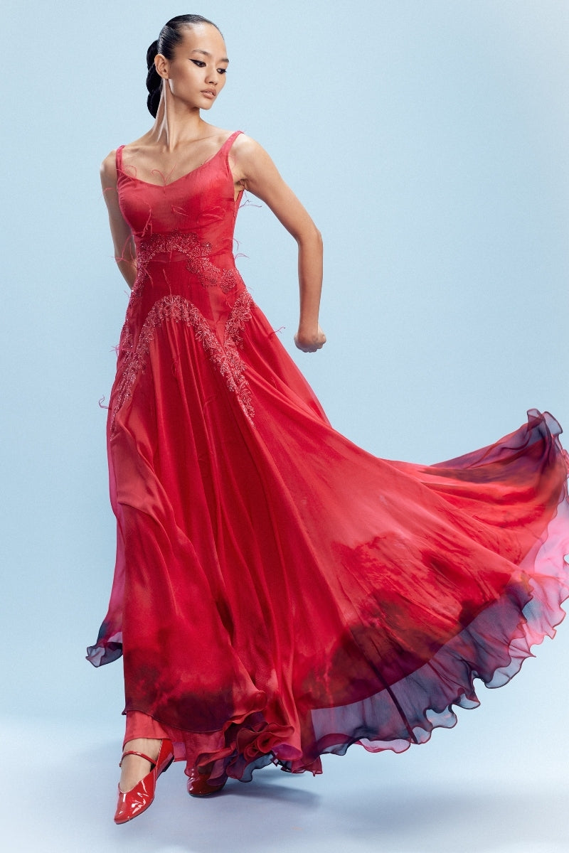 "Venya" Chiffon Watercolored Voluminous Gown