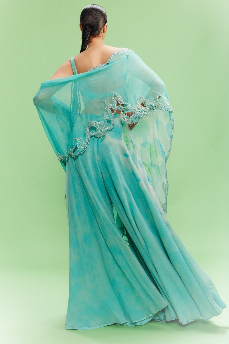 "Kalila" Chiffon Floral Sharara-Bustier and a Dupatta