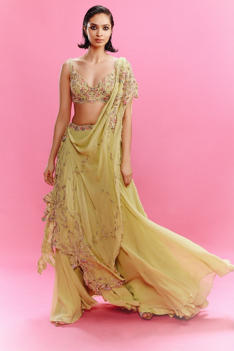 "Deya" Chiffon Panelled Lehenga with a Blouse and Dupatta