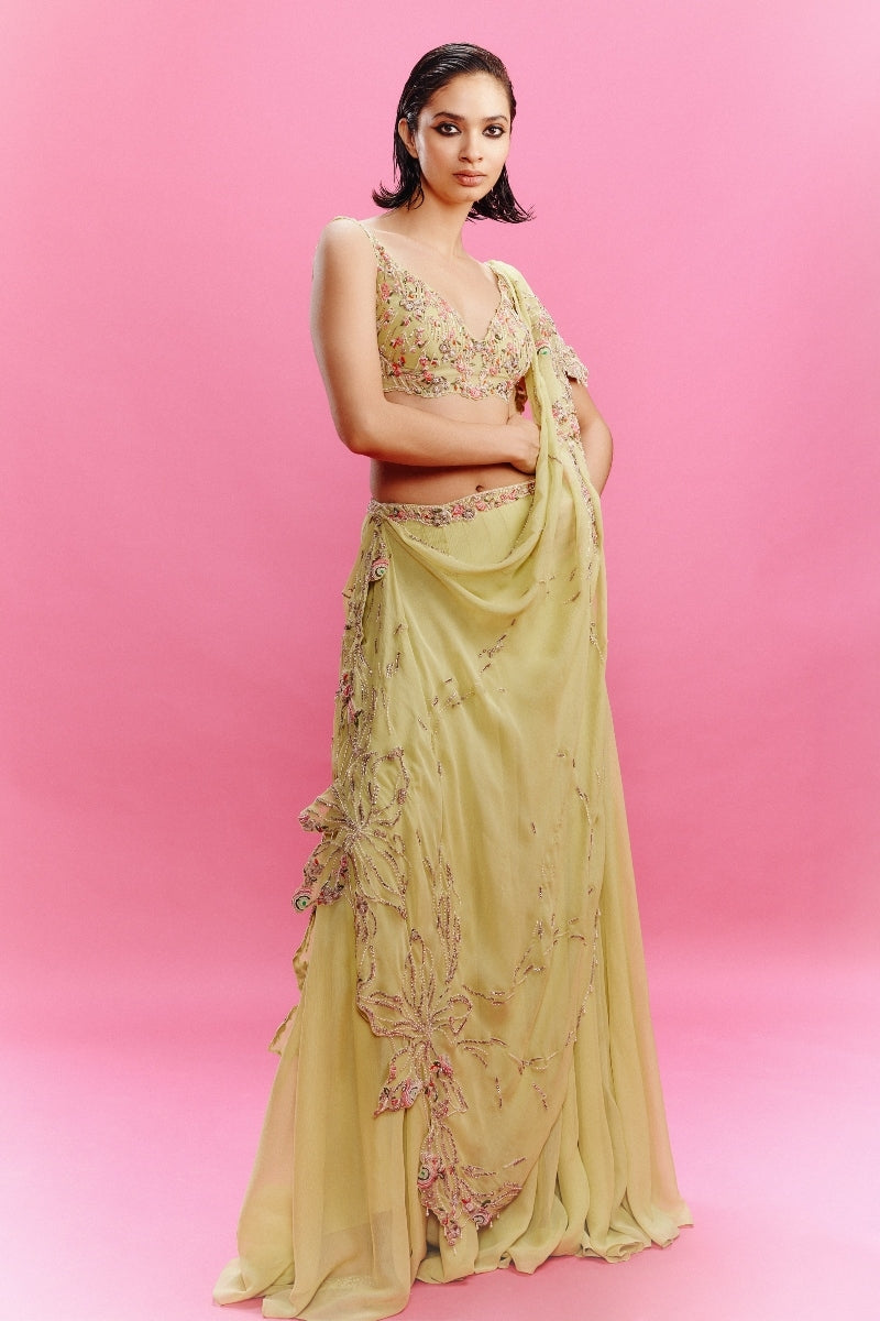 "Deya" Chiffon Panelled Lehenga with a Blouse and Dupatta