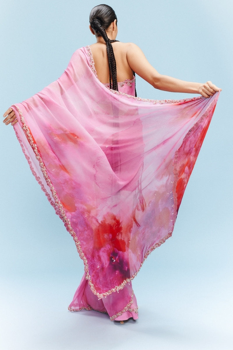 "Vashti" Chiffon Watercolored Saree with a Blouse