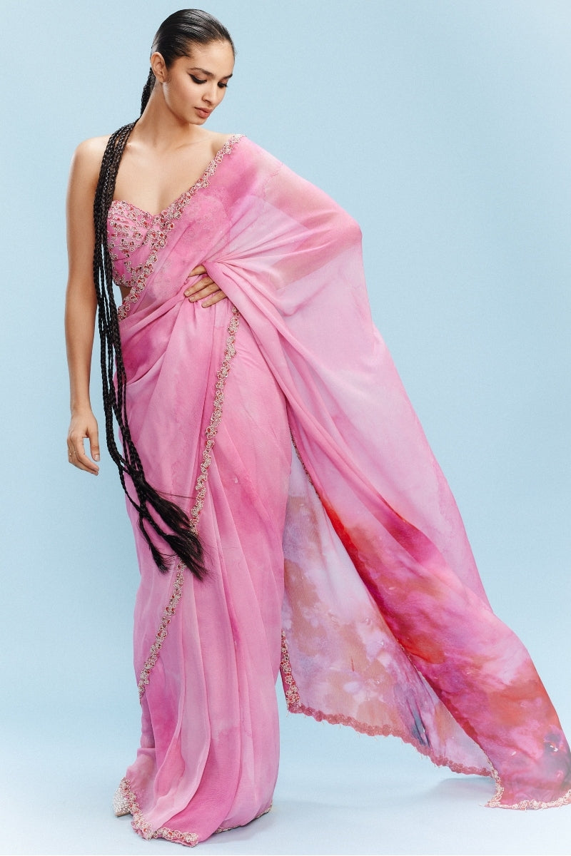 "Vashti" Chiffon Watercolored Saree with a Blouse