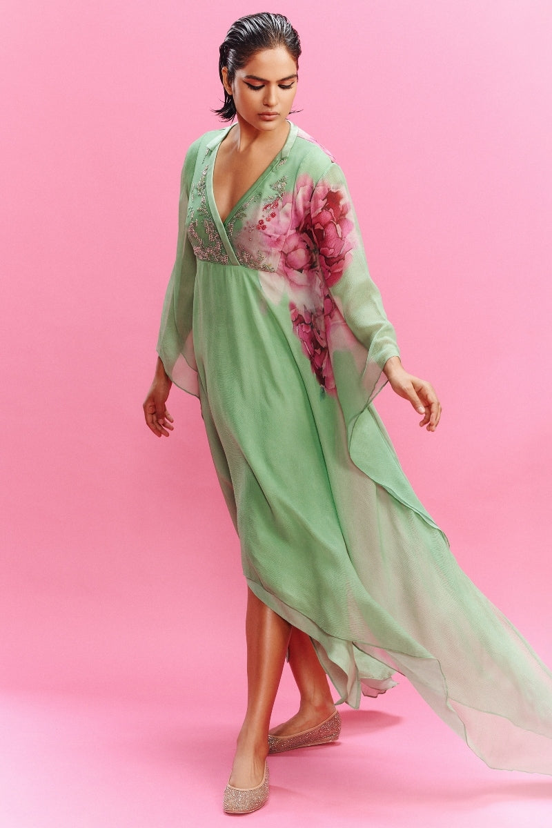 "Eraya" Chiffon Watercolored Flower Kaftan