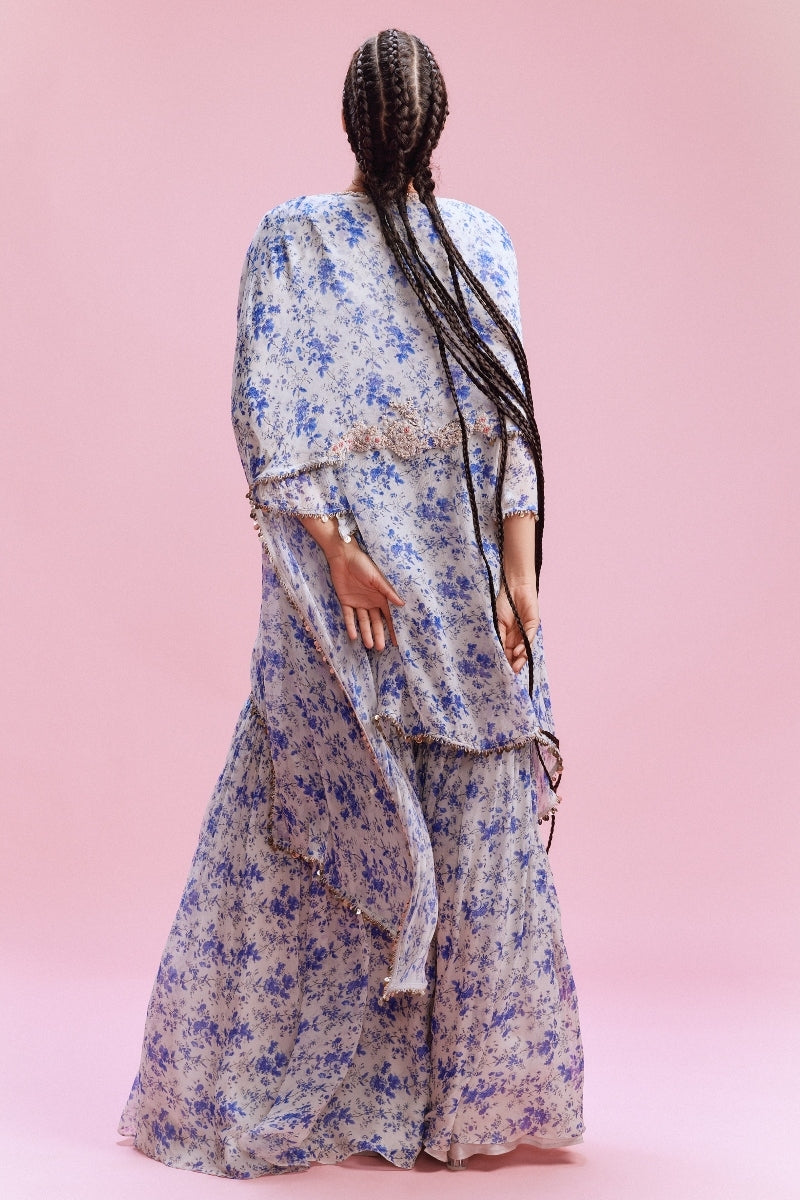 "Ishani" Chiffon Floral Kurta-Sharara and a Dupatta