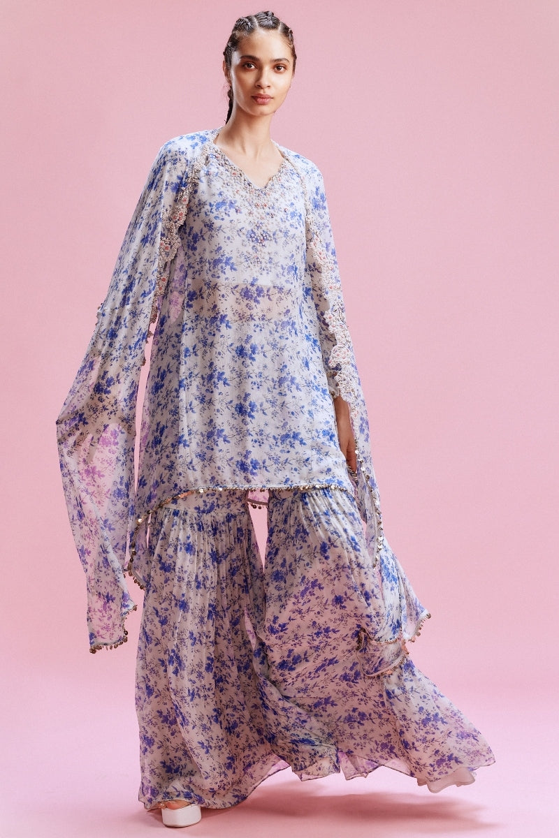 "Ishani" Chiffon Floral Kurta-Sharara and a Dupatta