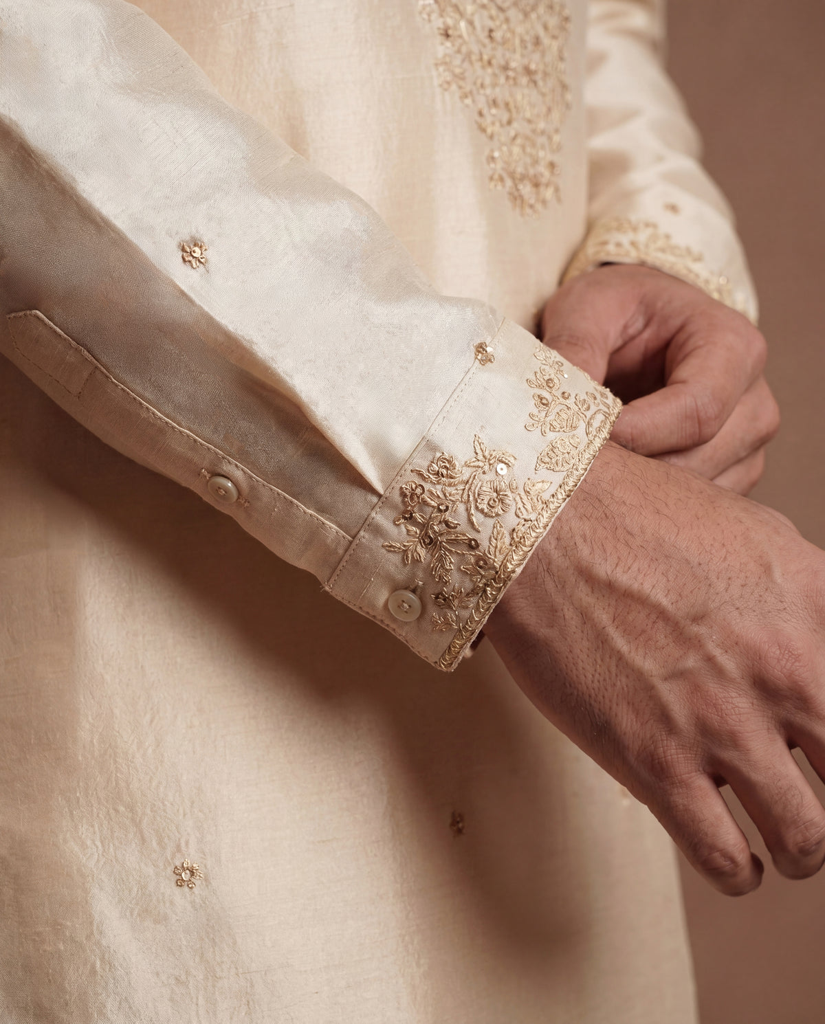 Antique Pearl Silk Kurta & Salwar Set