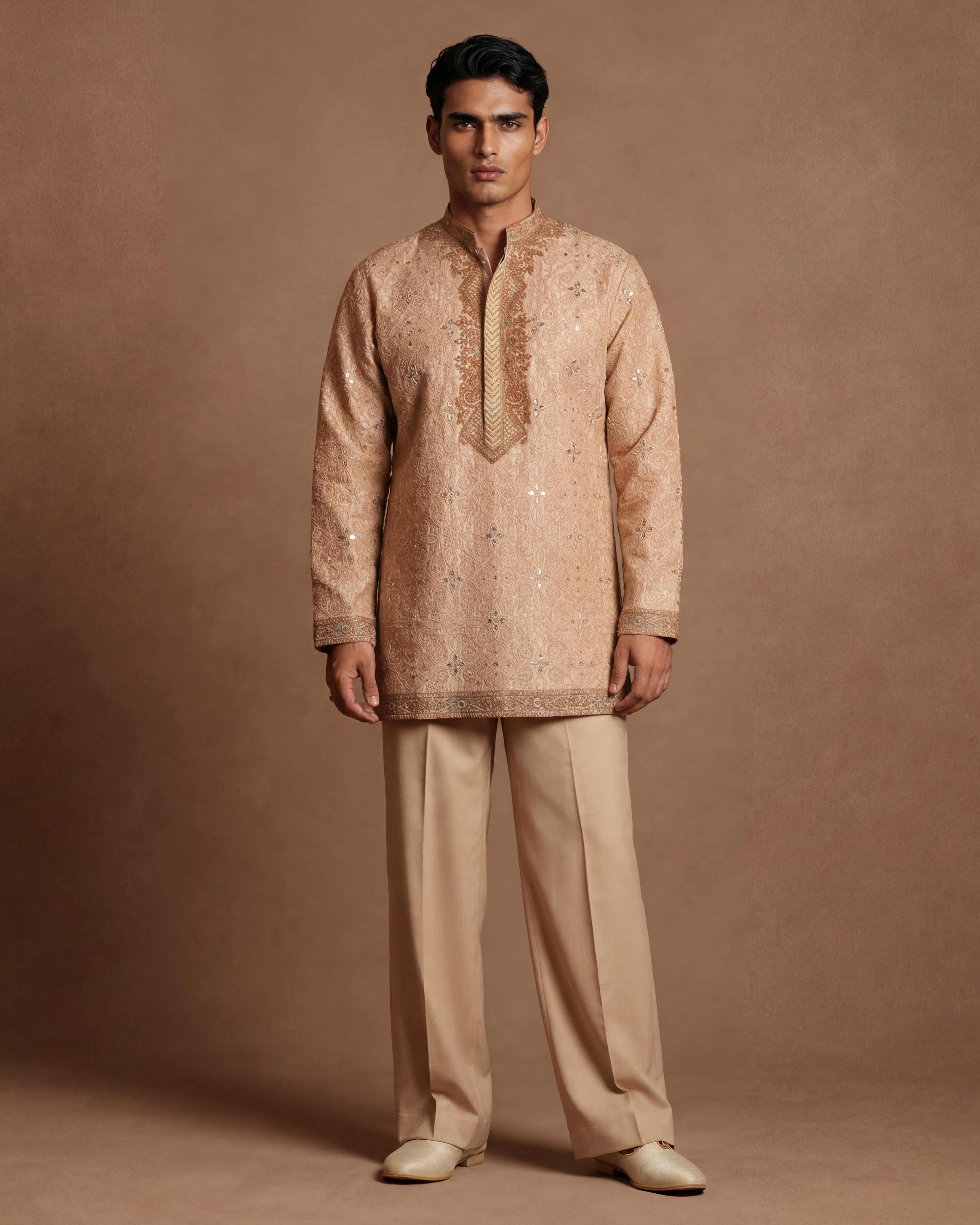 Alabaster Dori & Mirror-Embroidered Kurta Set