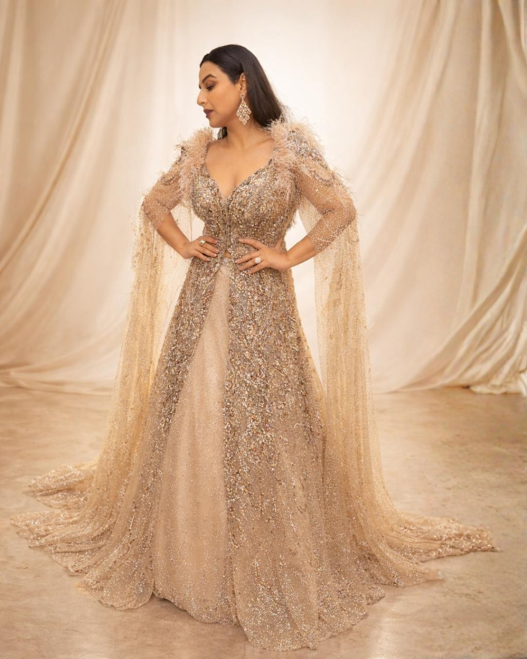 VIDYA BALAN in "Morning Dew" Silver Bridal Jacket Lehenga Set