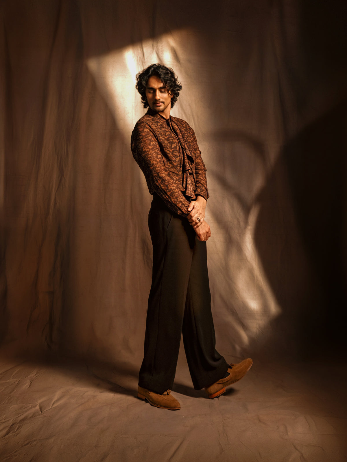 Siddharth in tie up frill shirt set