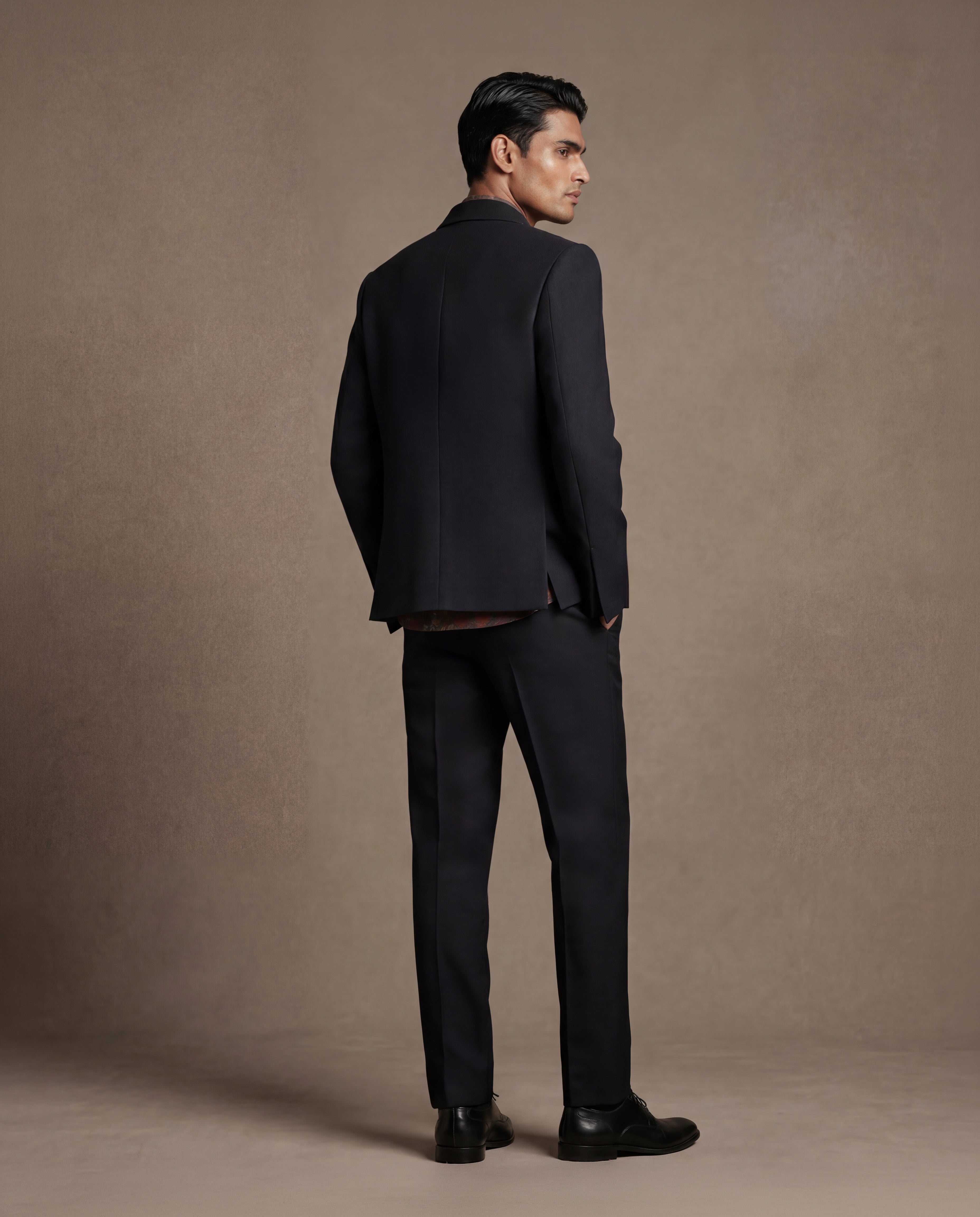 Navy Swarovski Open Jacket, Shirt & Pant Set