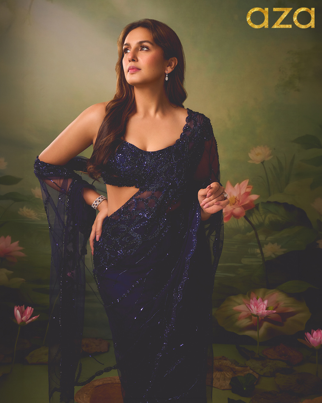 HUMA QURESHI in Twilight Sheer Sculpt Saree