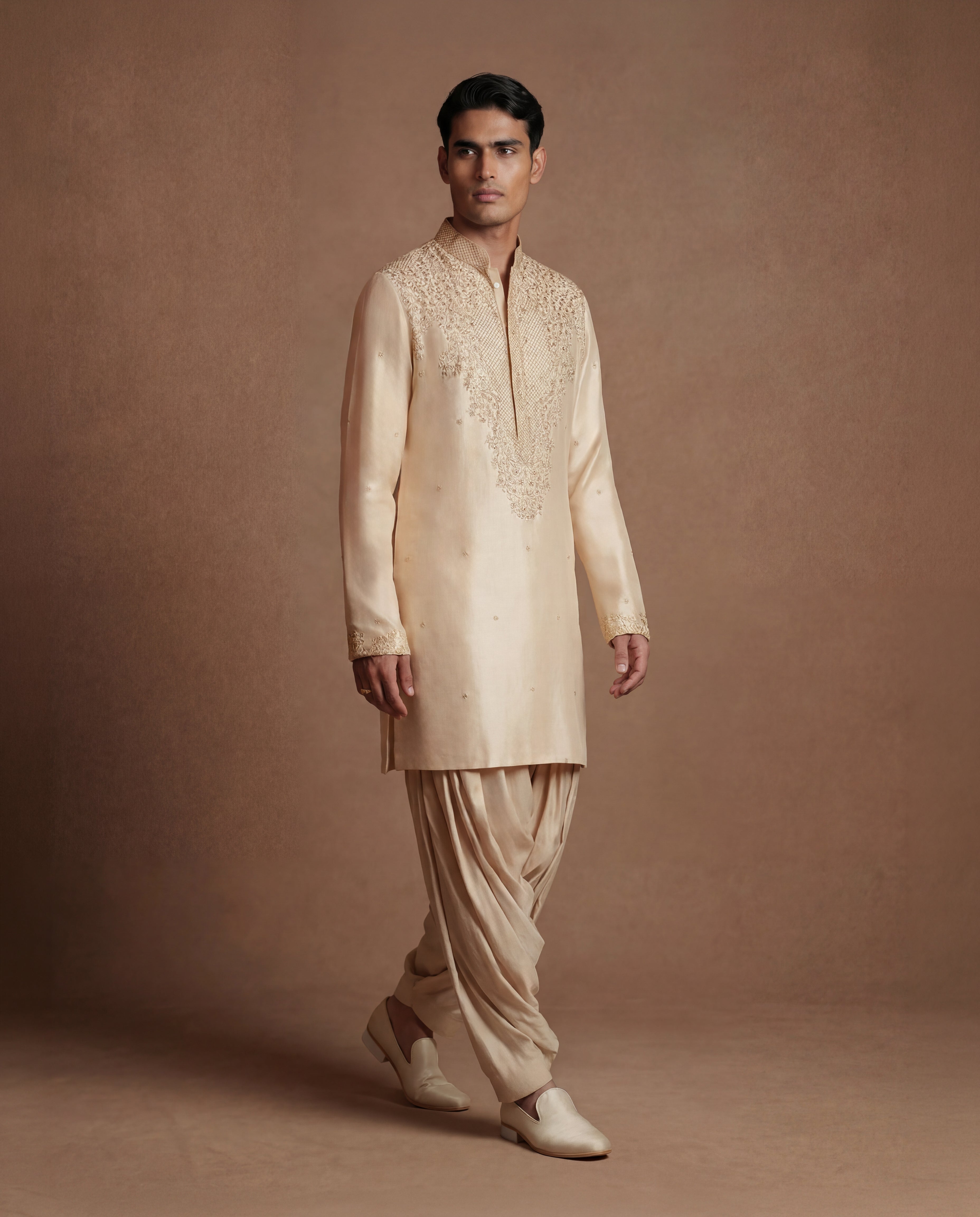 Antique Pearl Silk Kurta & Salwar Set
