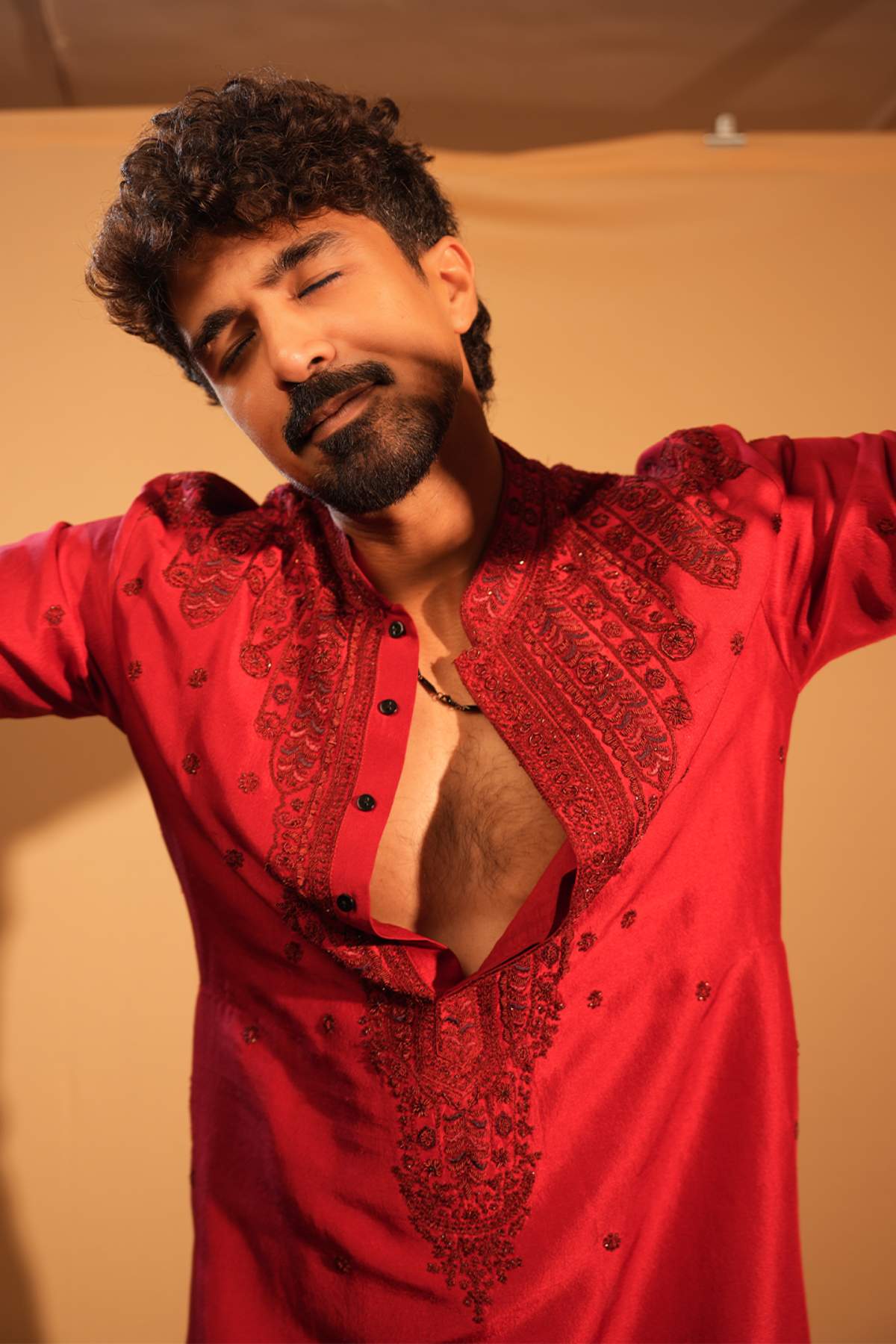 Saquib saleem in Scarlet Rhythm Kurta Set