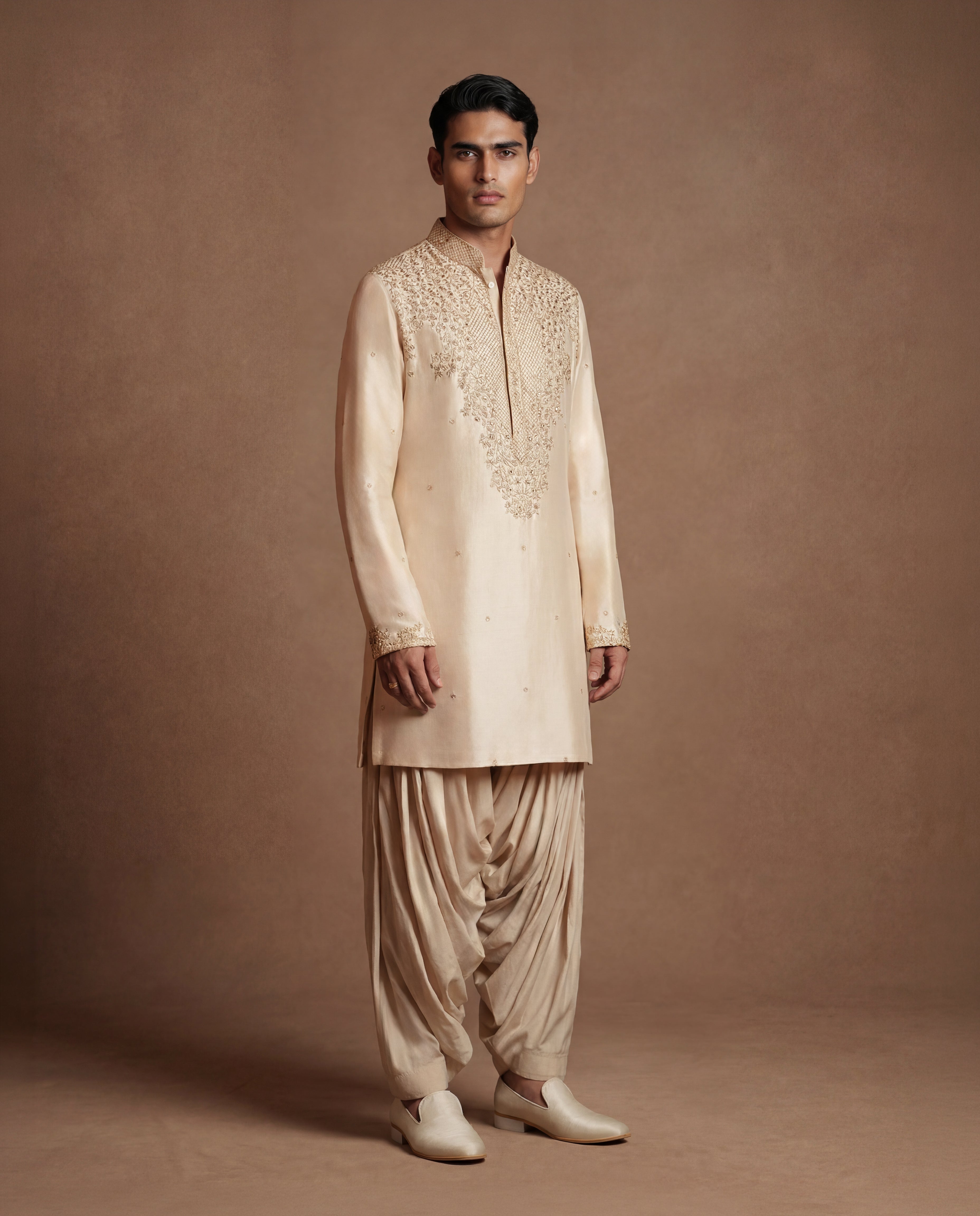 Antique Pearl Silk Kurta & Salwar Set