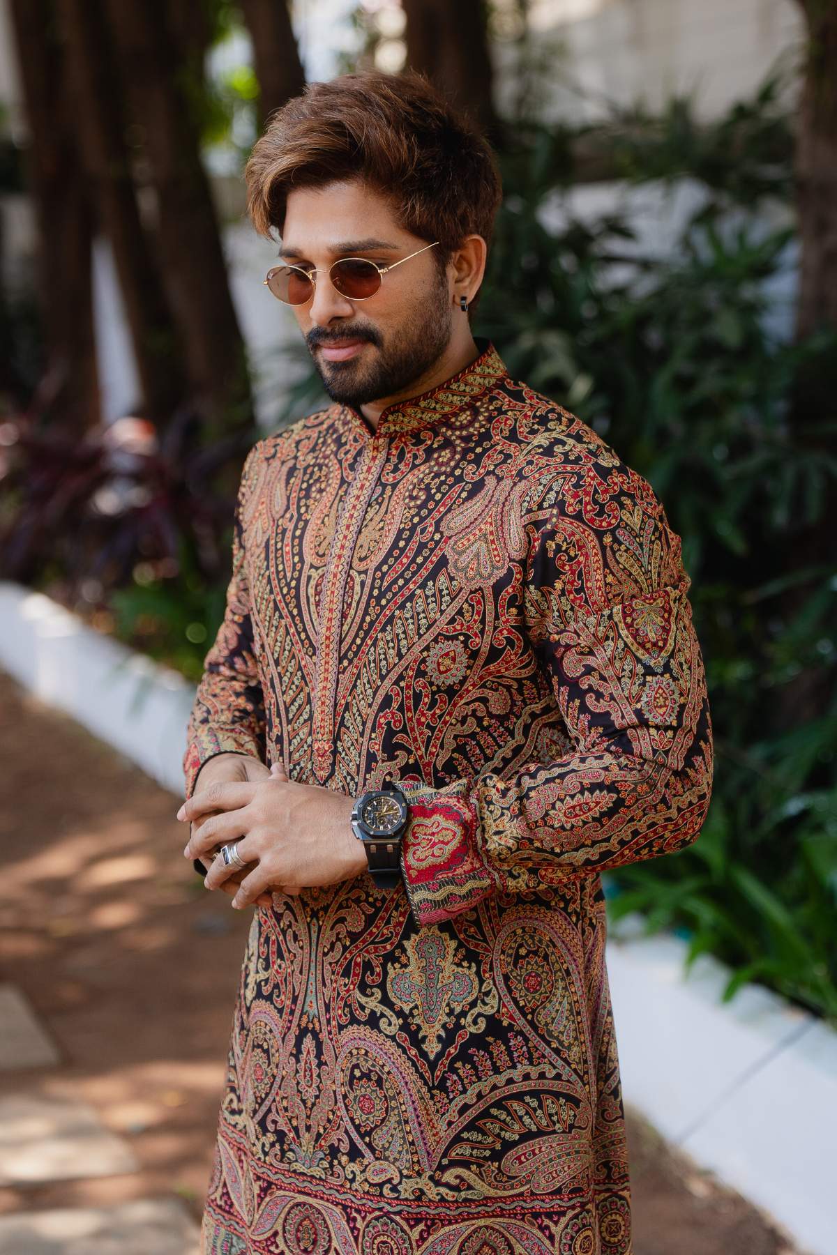 Allu Arjun in Nocturne Kashida Kurta and Farsi Pajama Set