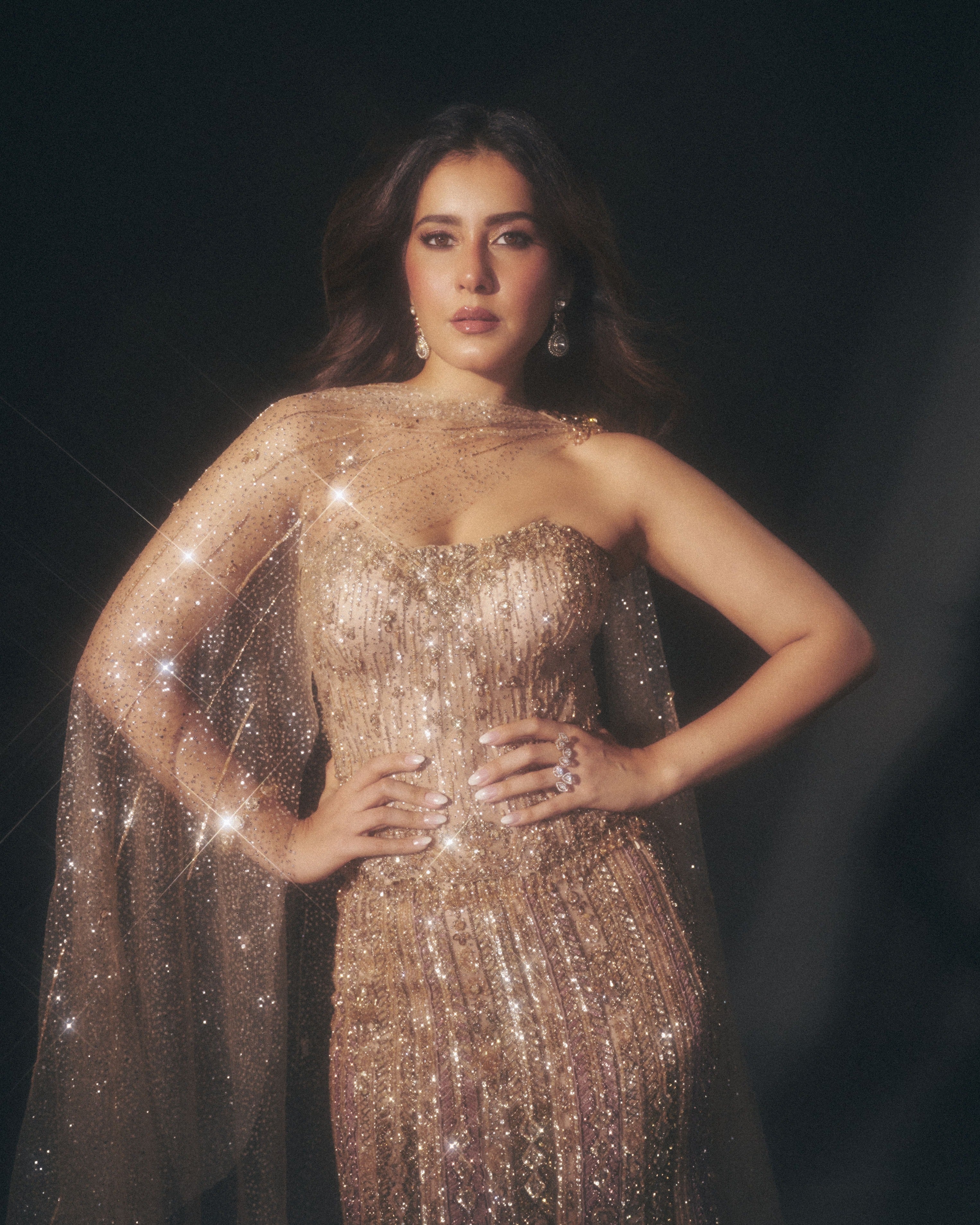 Raashi Khanna in Molten Dusk Corset & Skirt Set