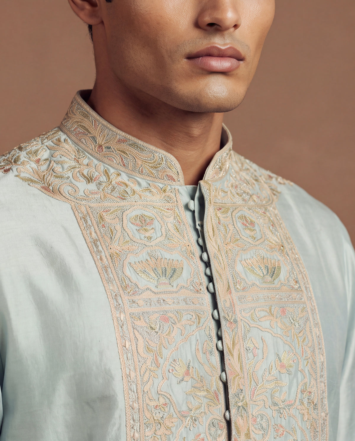 Cerulean Embroidered Silk Kurta & Pant Set