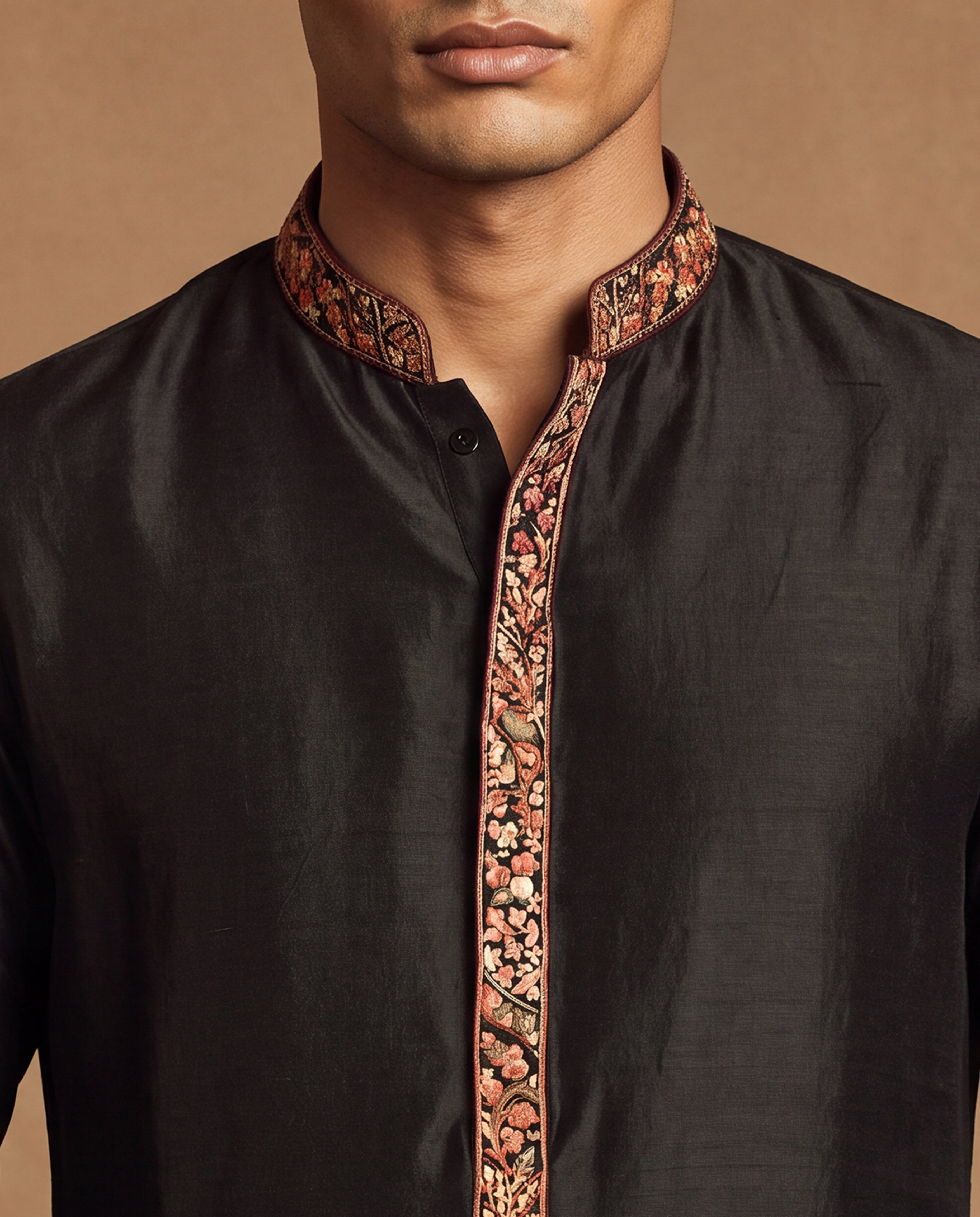 Raven Kashidakari Silk Kurta Set