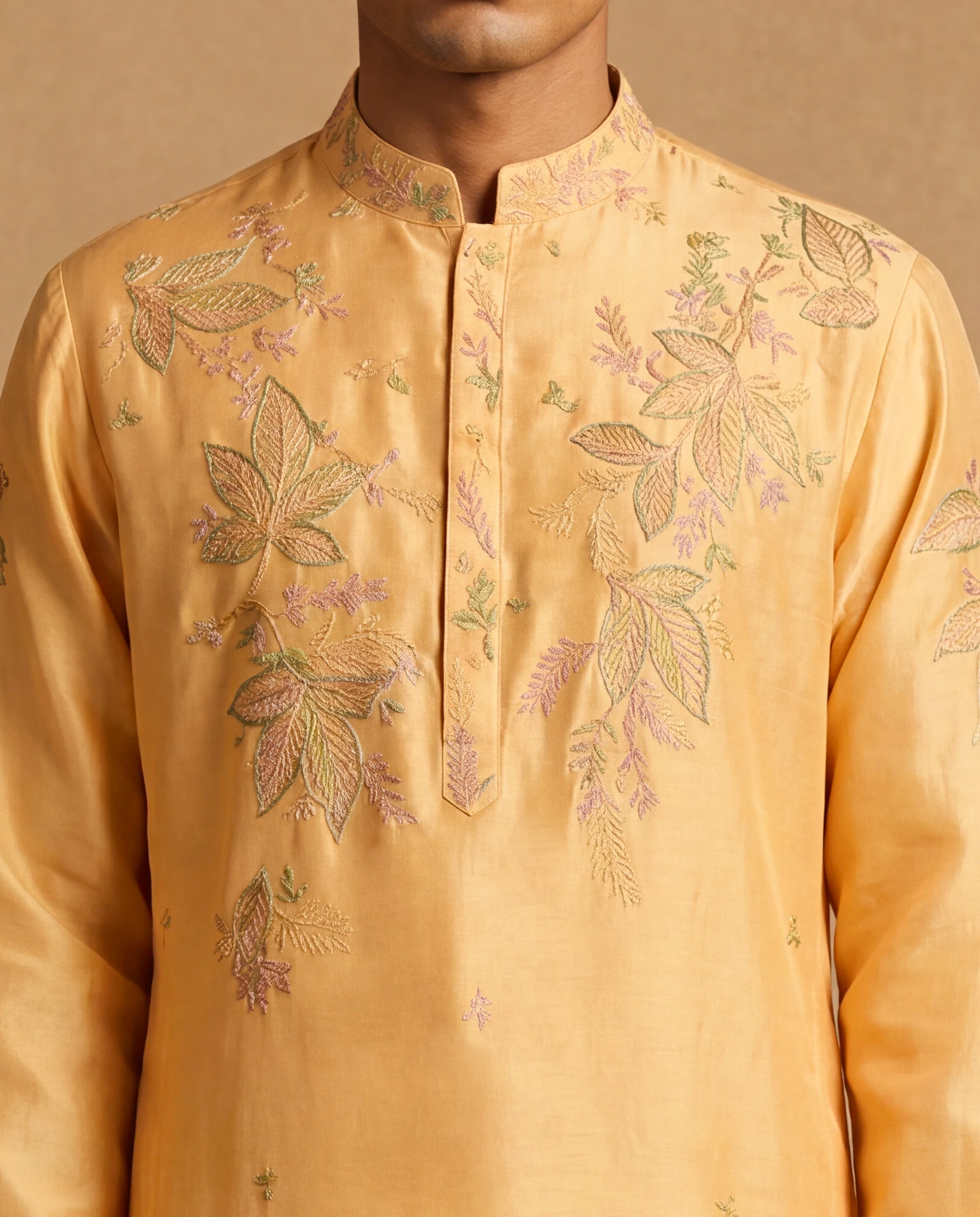 Citron Chikankari Silk Kurta Set