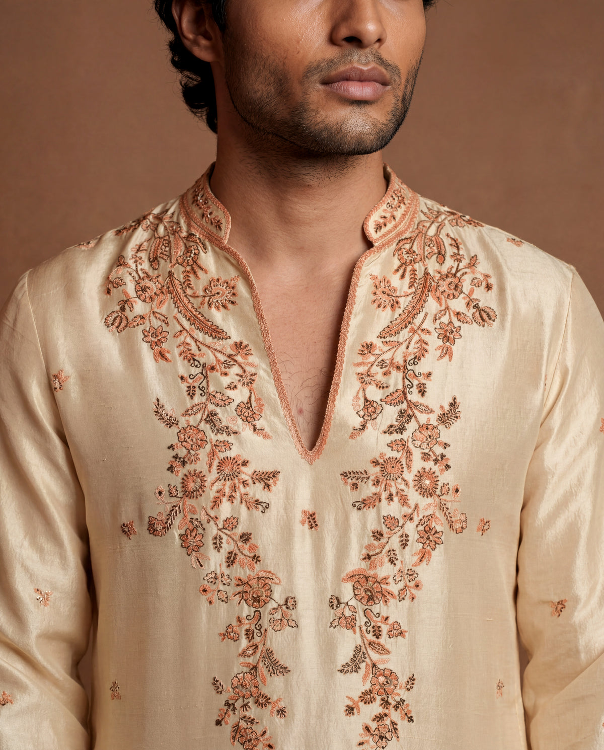 Ivory Kashidakari Silk Kurta Set