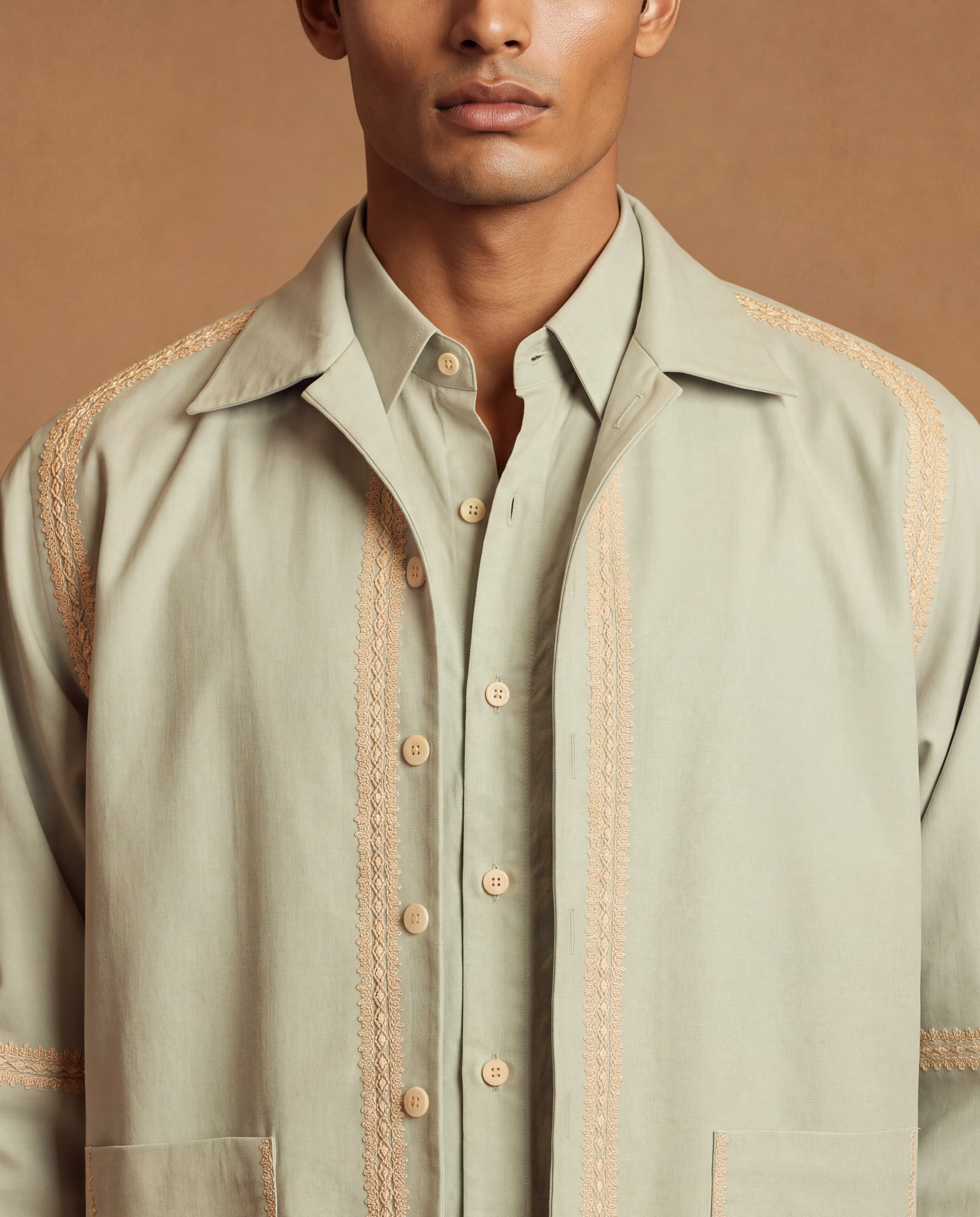 Cerulean Reverie Open Jacket, Shirt & Pant Set