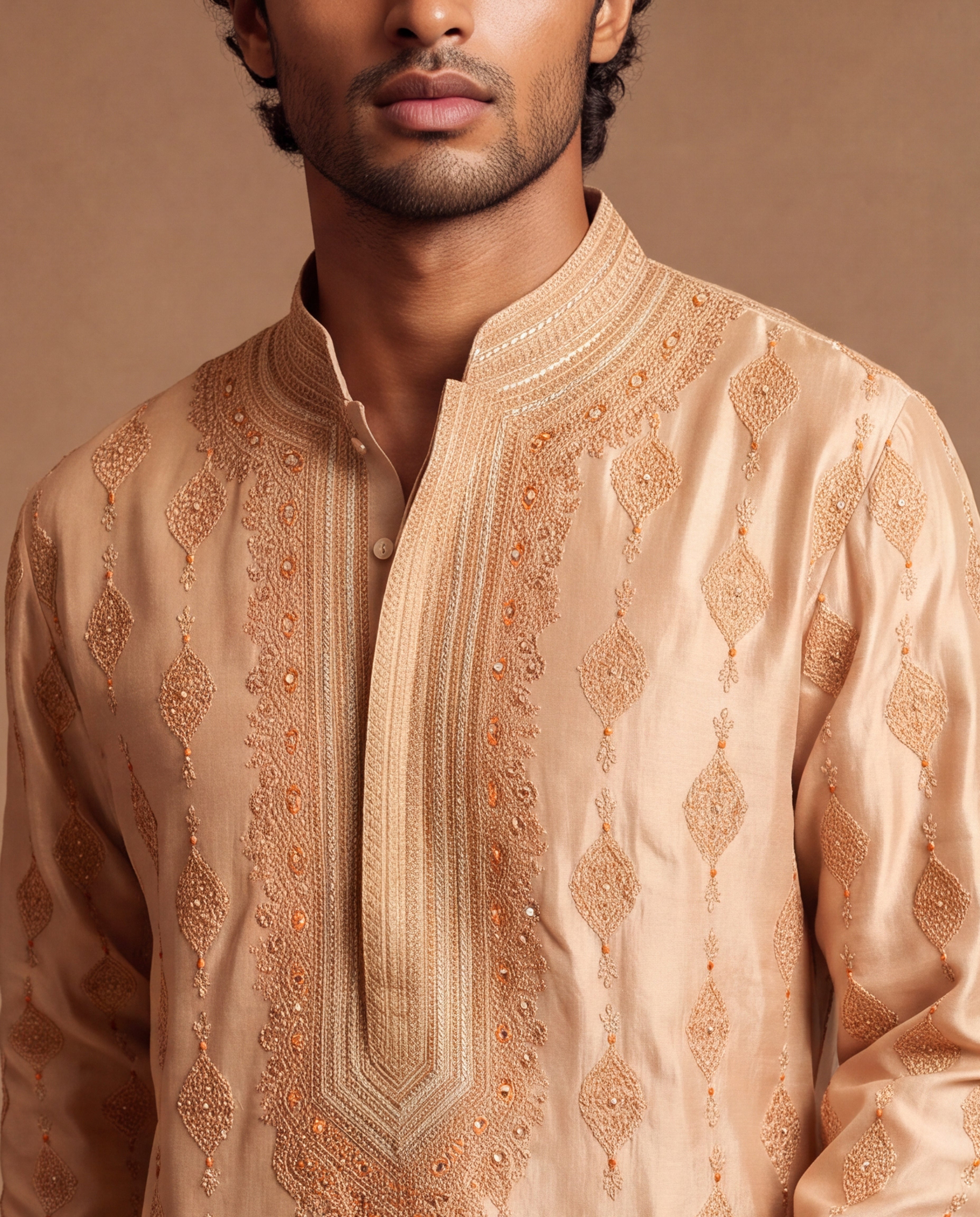 Beige Emboidered Silk Kurta & Salwar Set